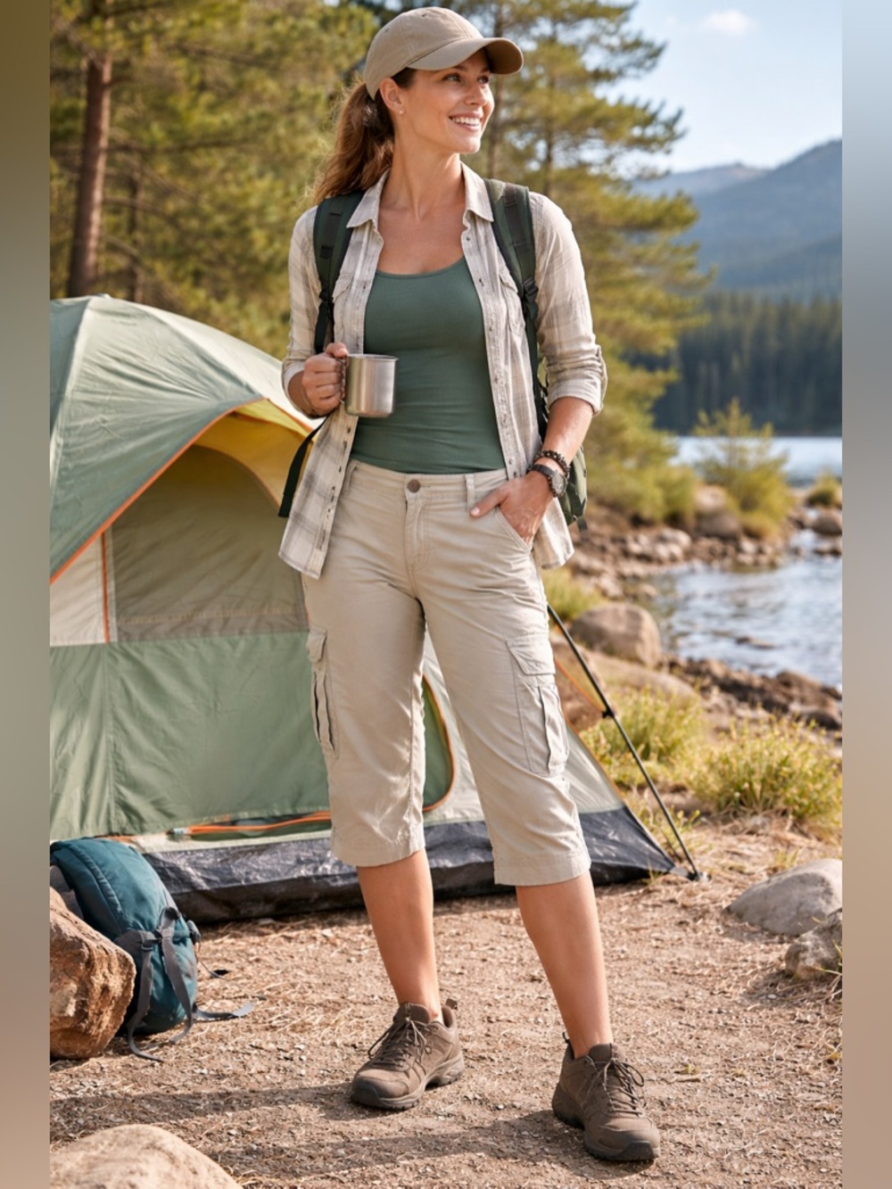 Columbia Light Khaki Women's Titanium Quick Dry Outdoor Capri Cargo Pants 12